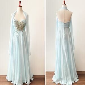 Mac Duggal Ice Blue Silk Prom Dress Gown Size 6